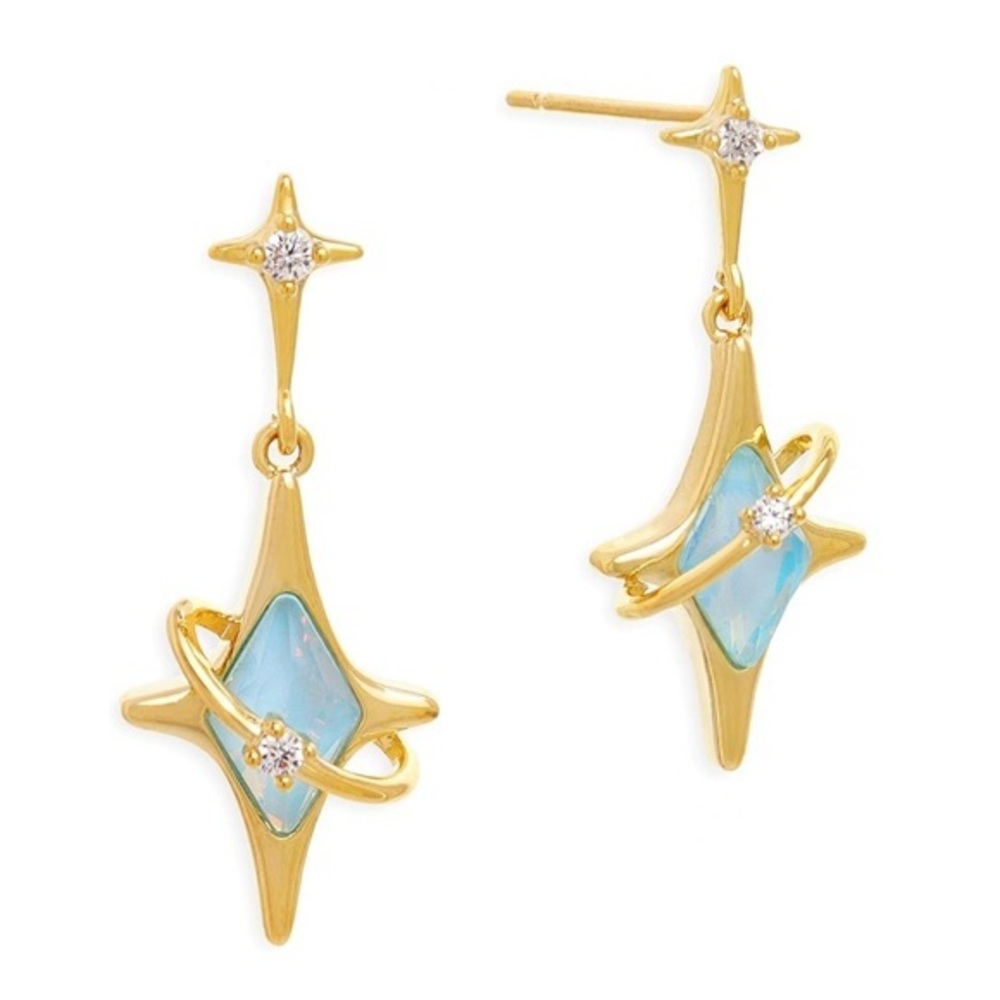 Gold and Blue Star Earrings